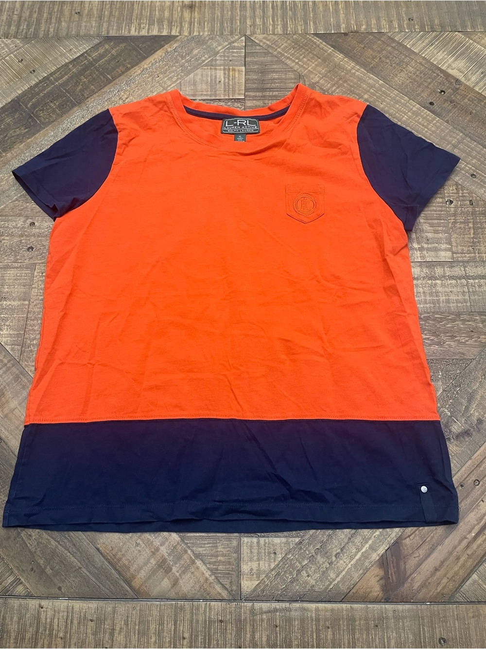 Lauren Ralph Lauren Active Color-Block T-Shirt Crewneck Orange Navy
